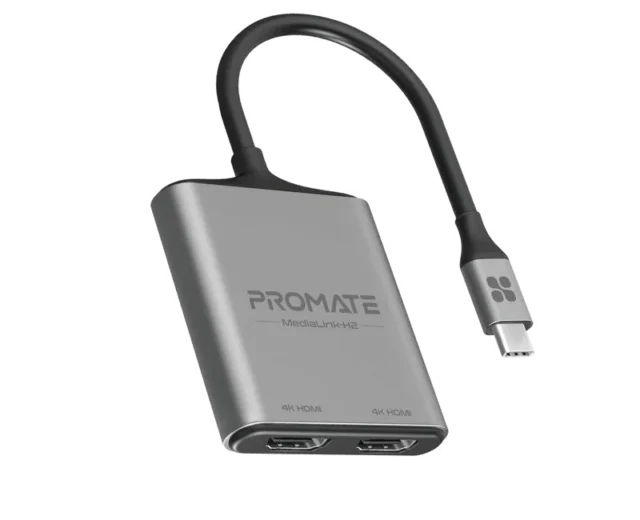 Promate 4K High Definition USB-C to Dual HDMI Adapter MEDIALINK-H2