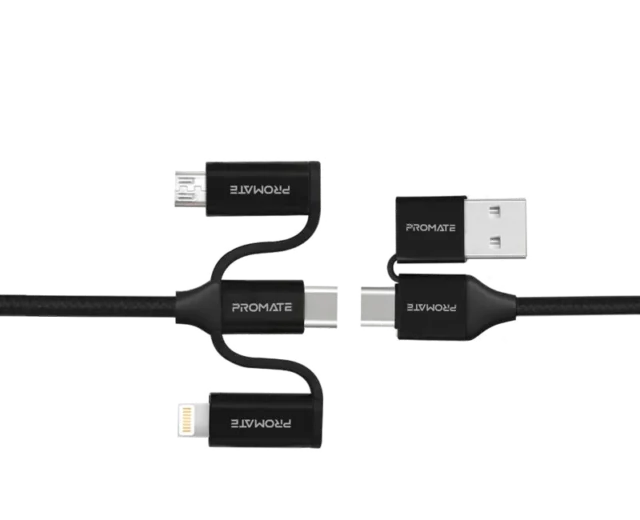 Promate 6-in-1 Hybrid Multi-Connector cable for Charging & Data Transfer (PentaPower.BLACK)