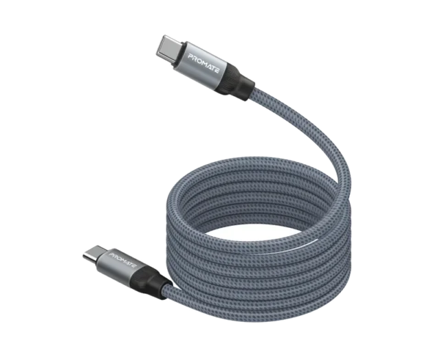 Promate 60W Power Delivery Self-Organizing Magnetic USB-C Cable SPRINGY.GREY