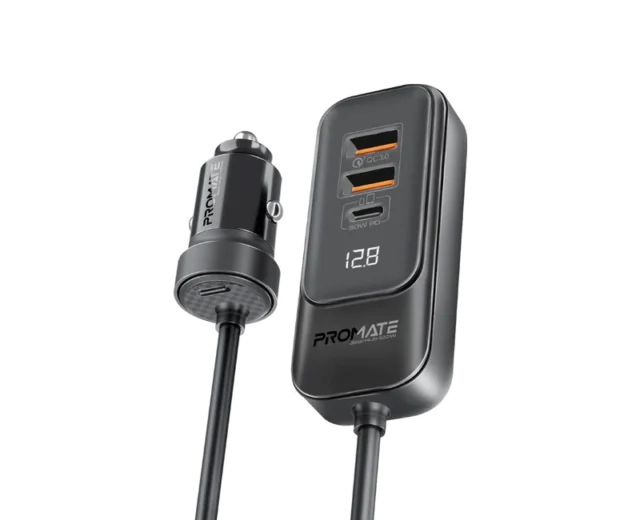 Promate 120W RapidCharge™ Car Charger with Multi-Port Backseat Charging Hub GEARHUB-120W