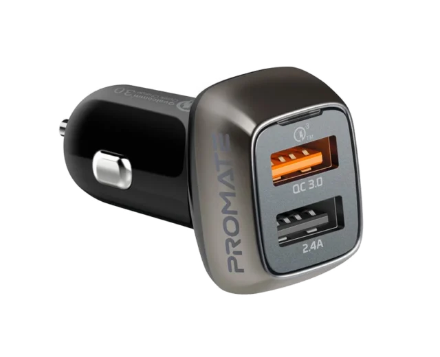 Promate Car Charger QC 3.0 with 30 Watt Dual USB Ports(SCUD-30)