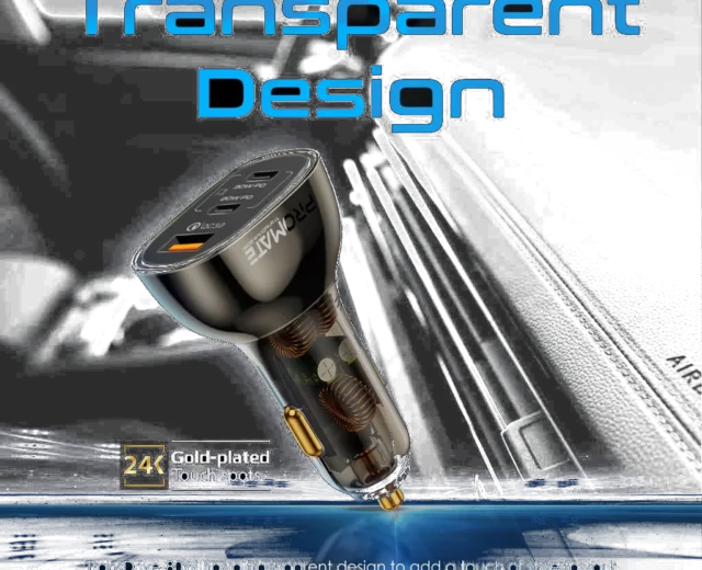 Promate Car Charger TRANSDRIVE-80W Multi-Port Transparent with QC 3.0 & Power Delivery