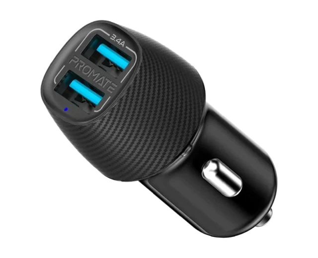 Promate Charger Voltrip Duo Black VOLTRIP-DUO.BLACK (12-24DC, 3.4A,2.4A,1A)