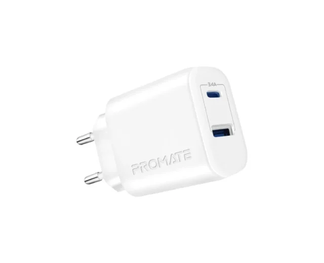 Promate 17W High-Speed Dual Port Charger (BIPLUG-2.WHITE.UK)