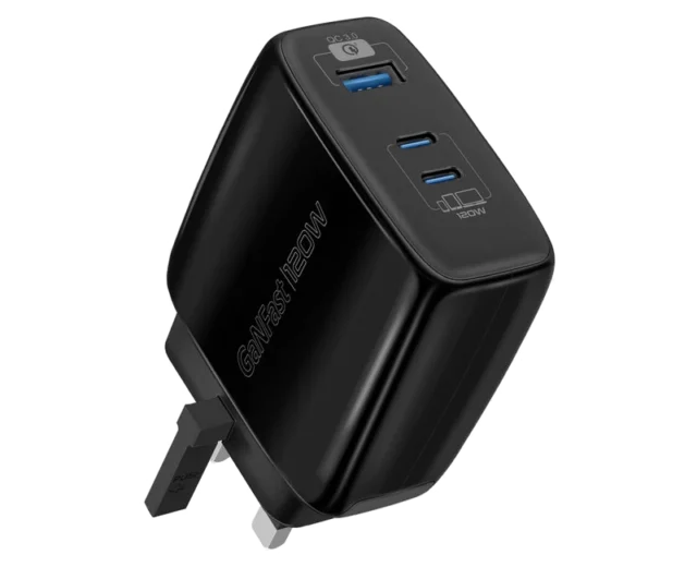 Promate 120W Super-speed GaNFast™ Charger with Power Delivery & Quick Charge 3.0 (POWERPORT-120.BLACK)