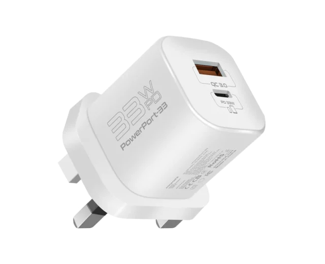 Promate 33W Power Delivery GaNFast™ Charging Adapter (PowerPort-33.UK-WT)