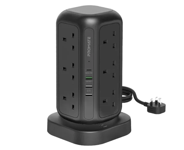 Promate 16-in-1 Multi-Socket Surge Protected Power Tower POWERTOWER-3