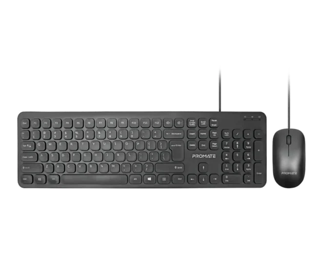 Promate Quiet Key Wired Compact KeyBoard & Mouse COMBO-KM2.EN